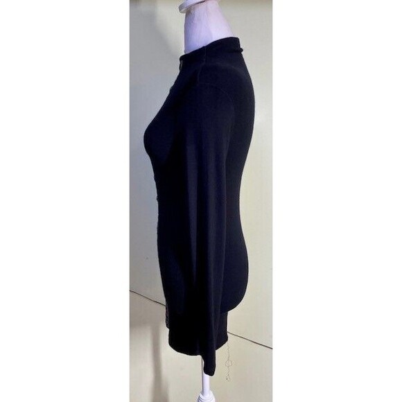 Miss Moi Womens Black Mock Neck Vogue Paris Embellished Rhinestone Tunic Blouse - Picture 4 of 10